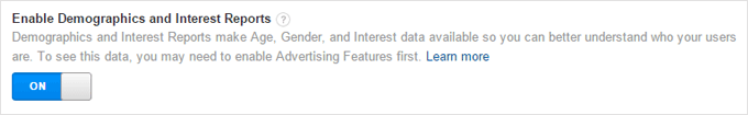 Enable Demographic Reports in Google Analytics
