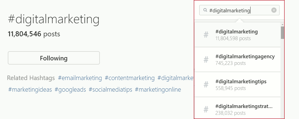 Using Instagram to research related hashtags