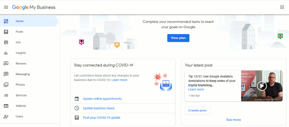 Google My Business Admin Area