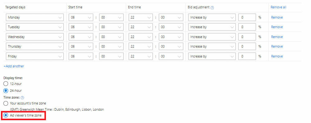 Microsoft Ads Timezone Settings