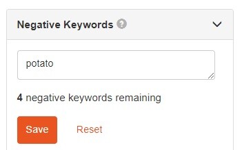 Negative Keyword - Potato