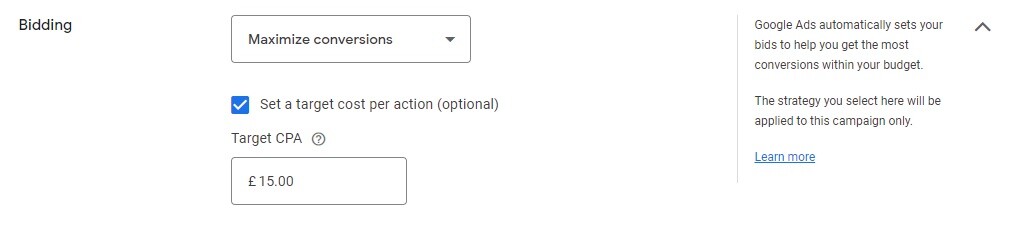 An example of Target CPA Bidding.