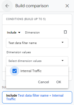 Testing Internal Traffic - Comparison Settings