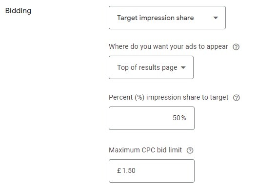 Target Impression Share Bidding Strategy