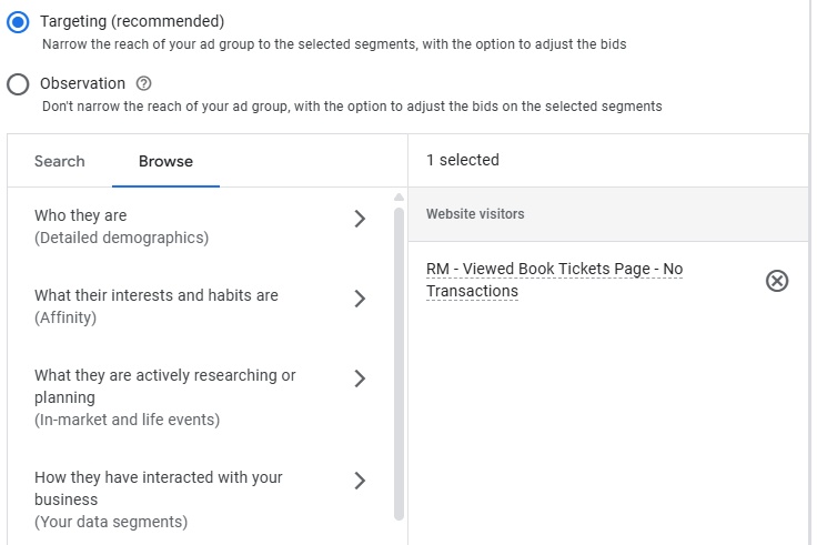 Remarketing Audience Selection